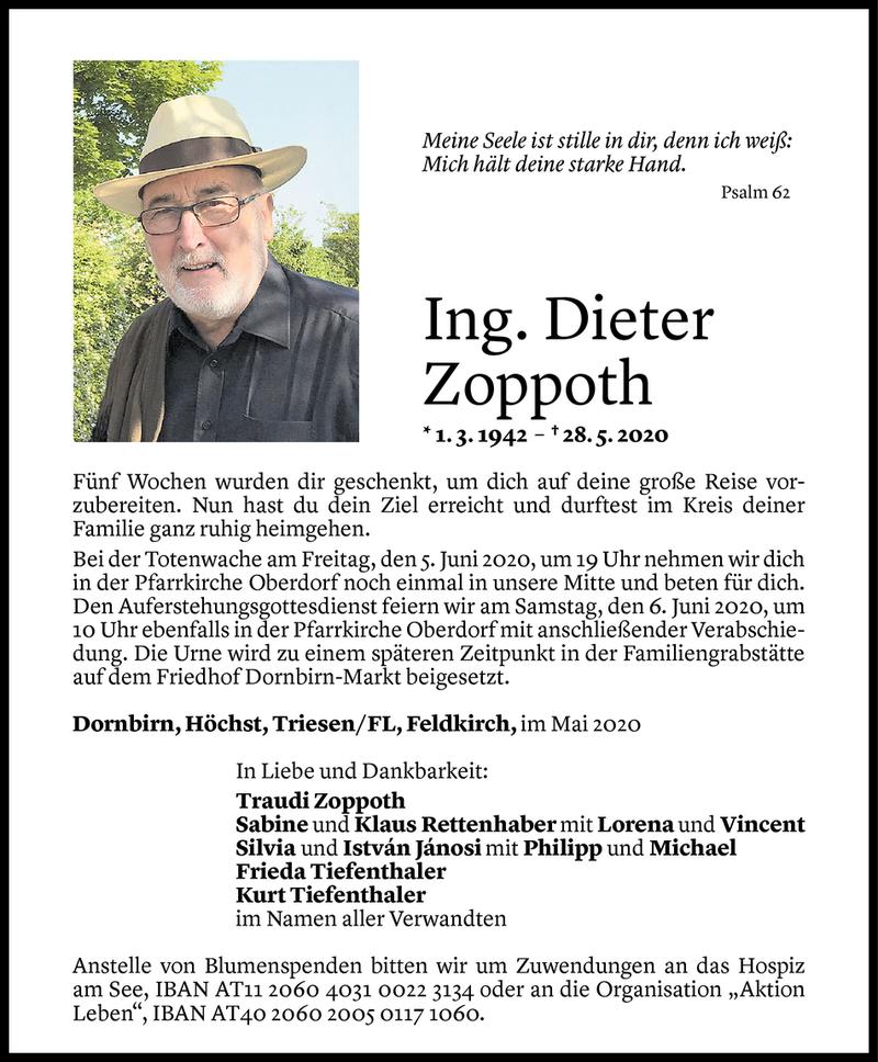  Todesanzeige für Dieter Zoppoth vom 03.06.2020 aus Vorarlberger Nachrichten