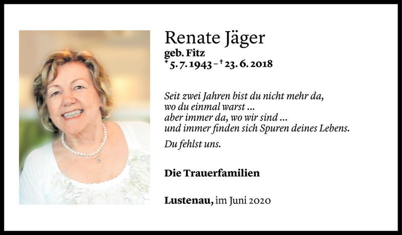  Todesanzeige für Renate Jäger vom 23.06.2020 aus Vorarlberger Nachrichten