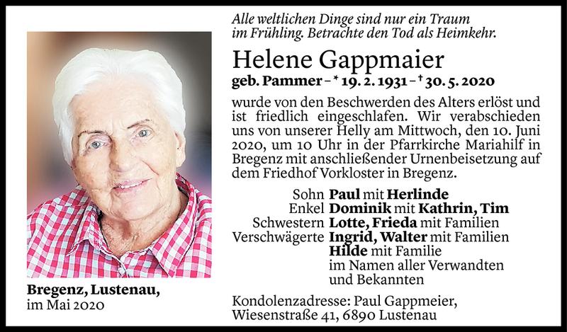  Todesanzeige für Helene Gappmaier vom 06.06.2020 aus Vorarlberger Nachrichten