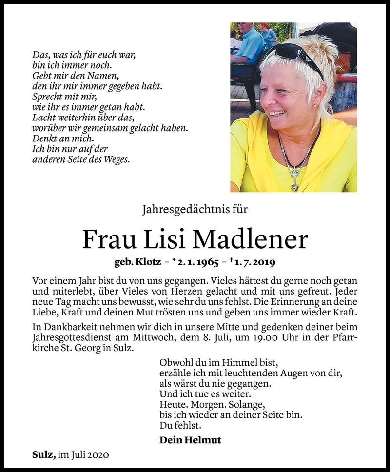  Todesanzeige für Elisabeth Madlener vom 01.07.2020 aus Vorarlberger Nachrichten