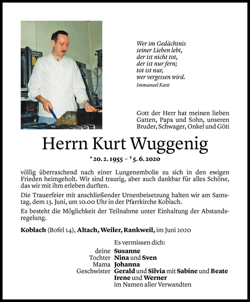  Todesanzeige für Kurt Wuggenig vom 10.06.2020 aus Vorarlberger Nachrichten