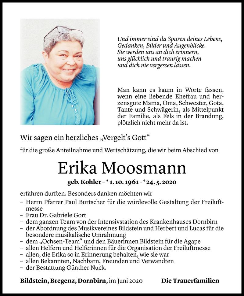  Todesanzeige für Erika Moosmann vom 12.06.2020 aus Vorarlberger Nachrichten