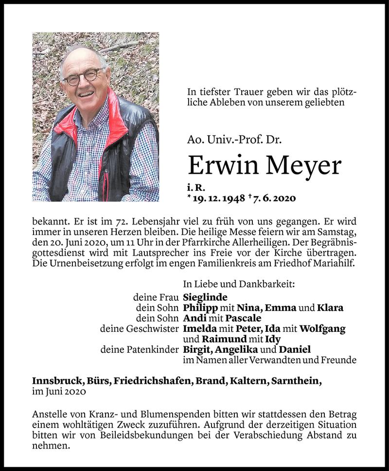  Todesanzeige für Erwin Meyer vom 12.06.2020 aus Vorarlberger Nachrichten