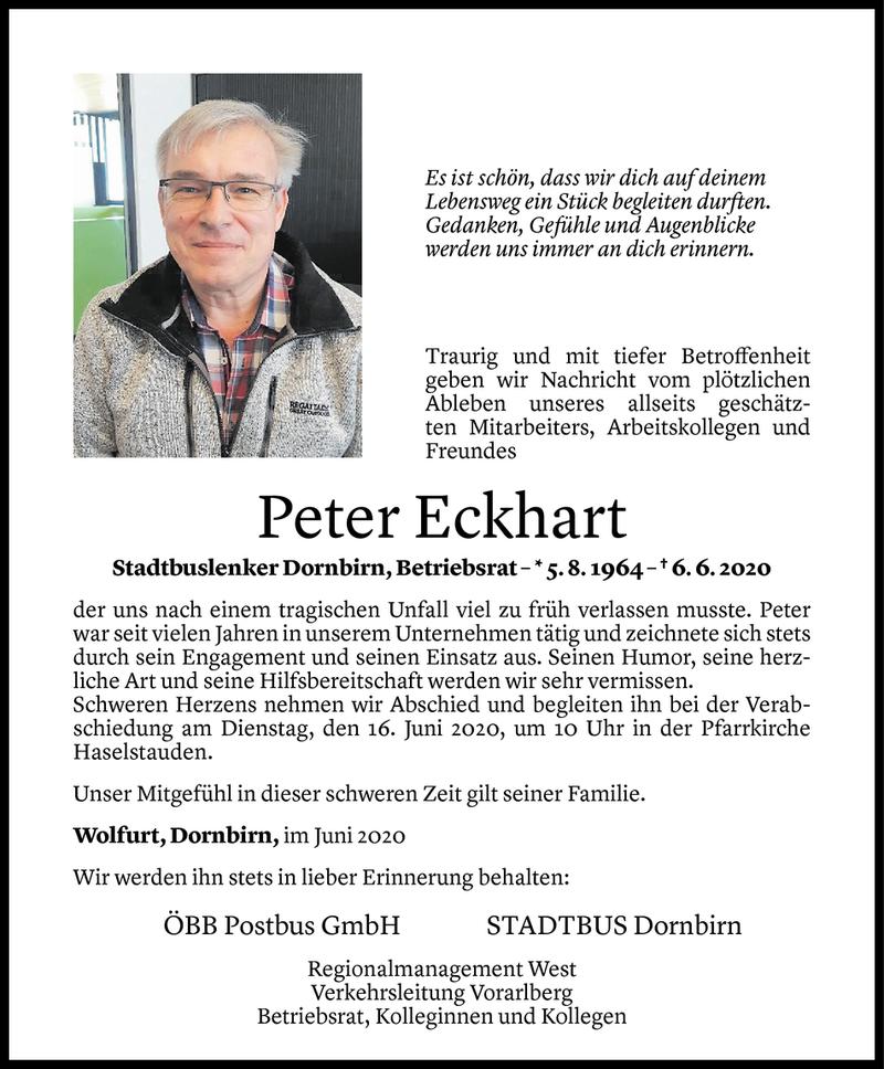  Todesanzeige für Peter Eckhart vom 12.06.2020 aus Vorarlberger Nachrichten