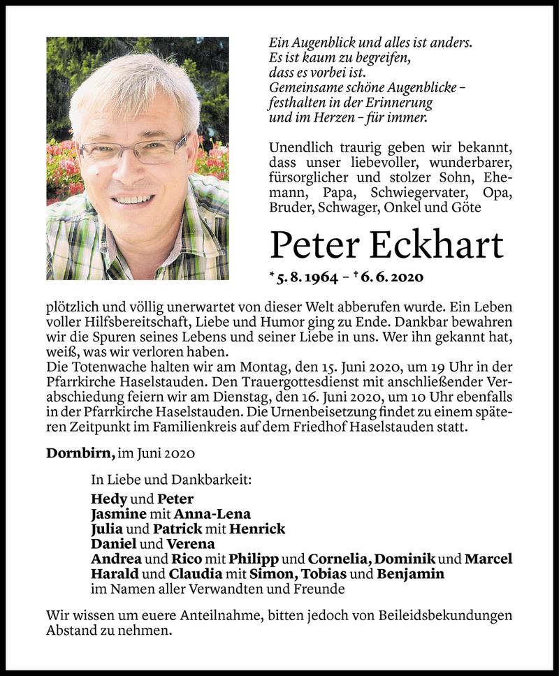  Todesanzeige für Peter Eckhart vom 12.06.2020 aus Vorarlberger Nachrichten