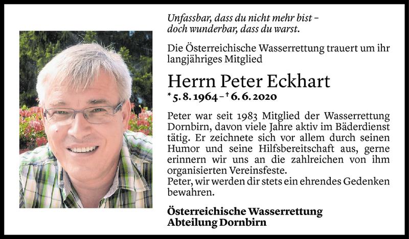  Todesanzeige für Peter Eckhart vom 14.06.2020 aus Vorarlberger Nachrichten