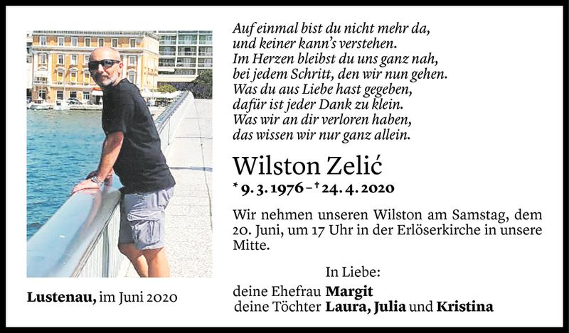 Todesanzeige für Wilston Zelic vom 17.06.2020 aus Vorarlberger Nachrichten