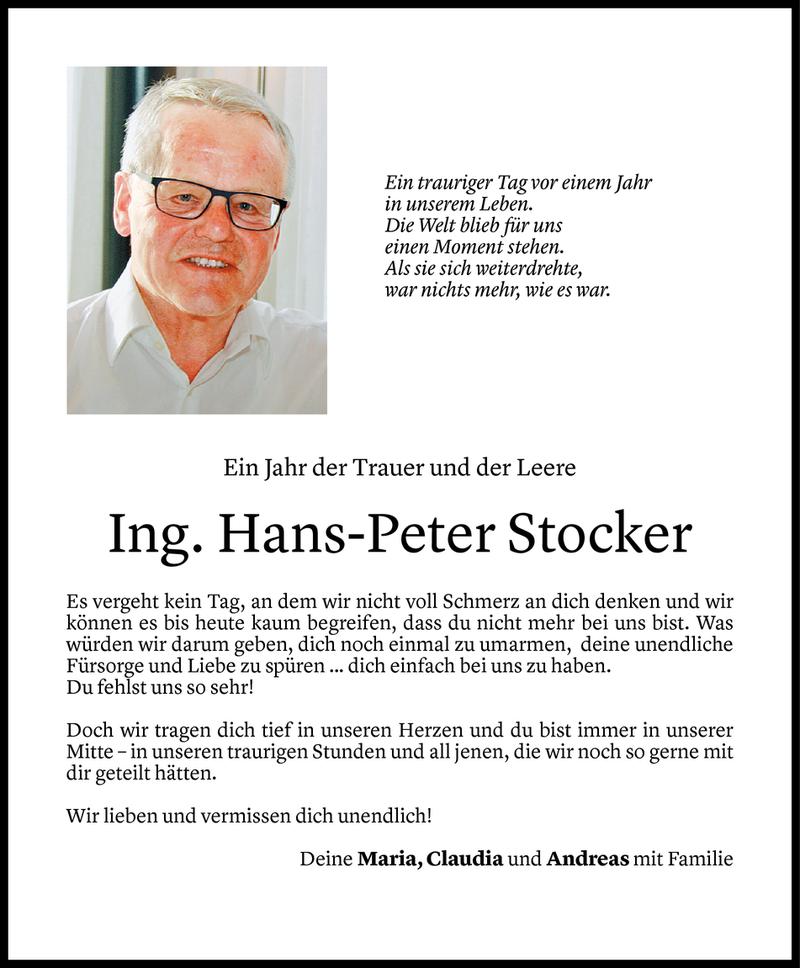 Todesanzeige für Hans-Peter Stocker vom 20.06.2020 aus Vorarlberger Nachrichten