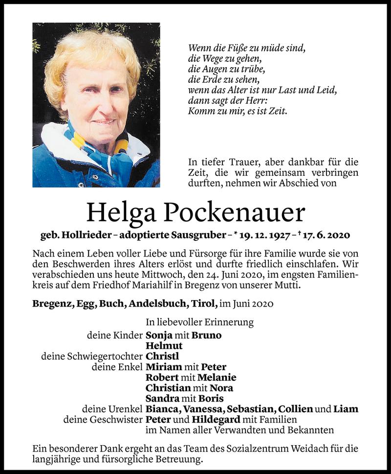  Todesanzeige für Helga Pockenauer vom 24.06.2020 aus Vorarlberger Nachrichten