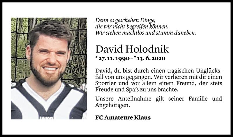  Todesanzeige für David Holodnik vom 22.06.2020 aus Vorarlberger Nachrichten