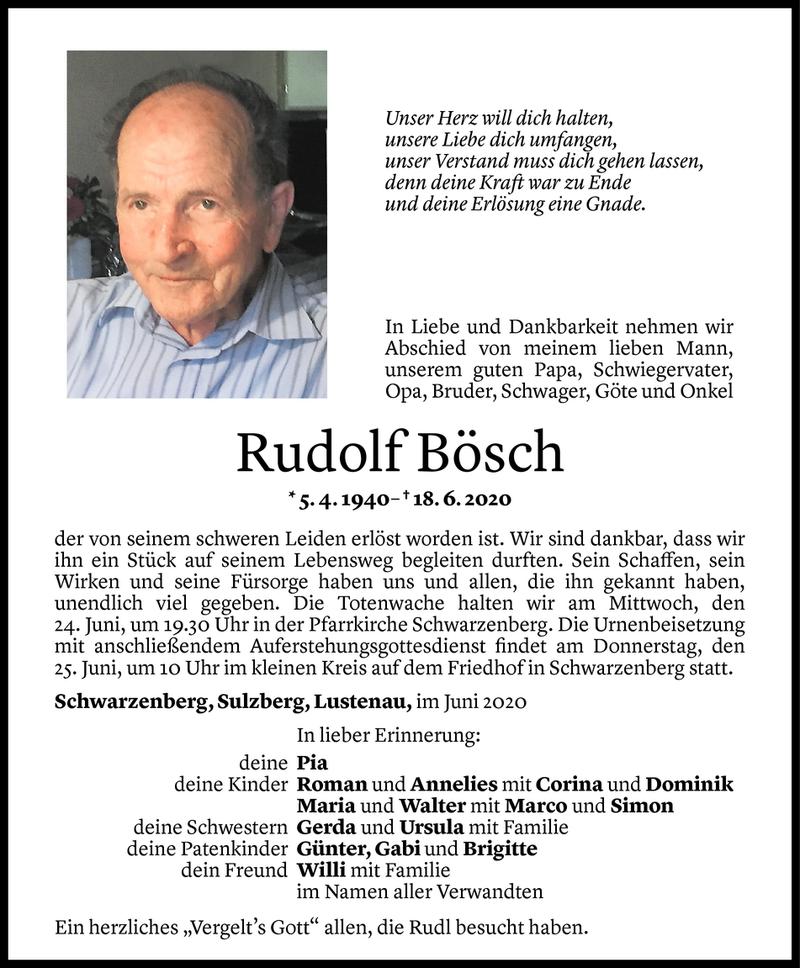  Todesanzeige für Rudolf Bösch vom 23.06.2020 aus Vorarlberger Nachrichten