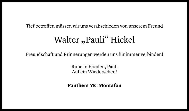  Todesanzeige für Pauli Walter Hickel vom 27.06.2020 aus Vorarlberger Nachrichten