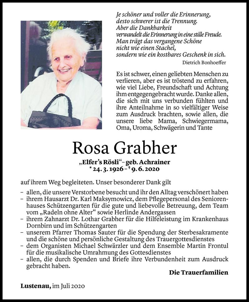  Todesanzeige für Rosa Grabher vom 01.07.2020 aus Vorarlberger Nachrichten