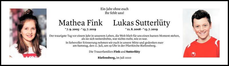  Todesanzeige für Mathea Fink vom 04.07.2020 aus Vorarlberger Nachrichten