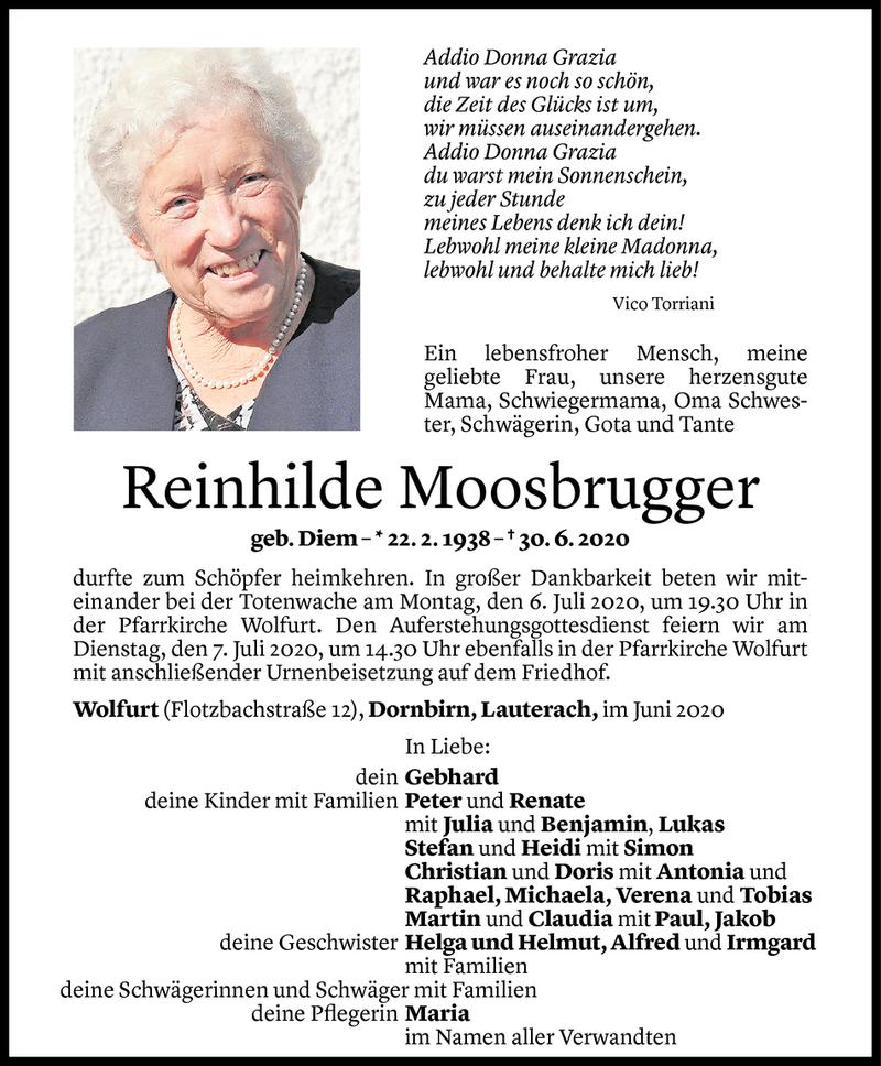  Todesanzeige für Reinhilde Moosbrugger vom 03.07.2020 aus Vorarlberger Nachrichten