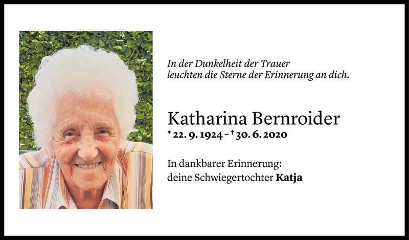  Todesanzeige für Katharina Bernroider vom 07.07.2020 aus Vorarlberger Nachrichten