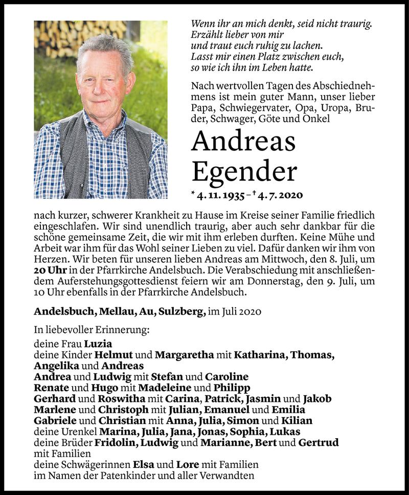  Todesanzeige für Andreas Egender vom 06.07.2020 aus Vorarlberger Nachrichten