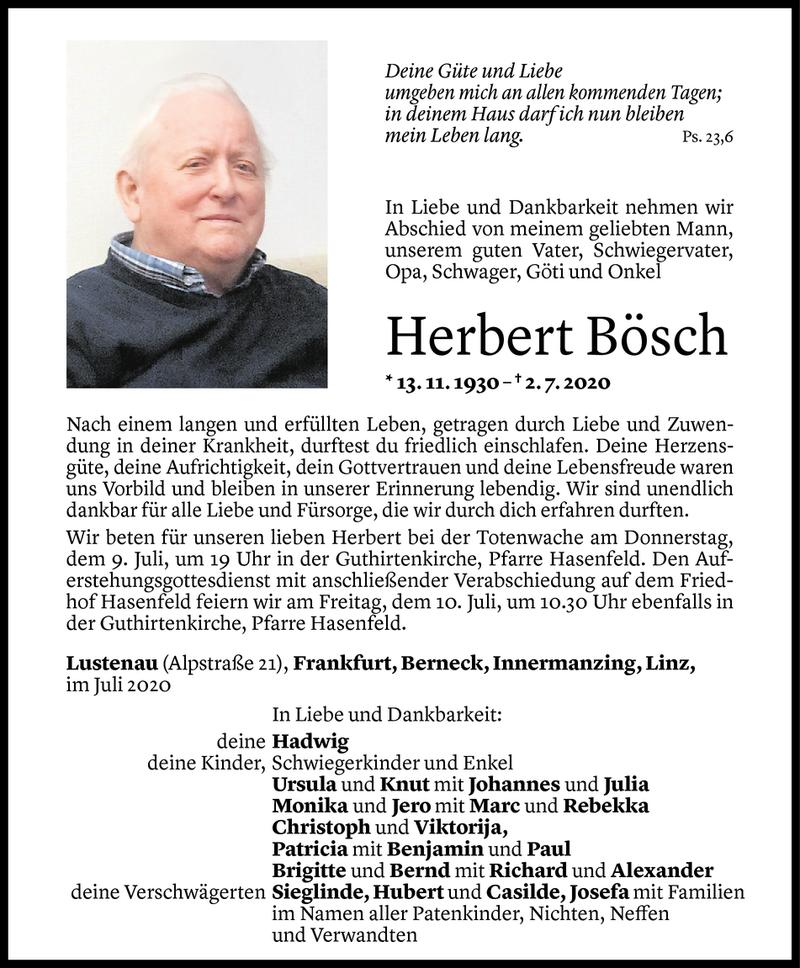 Todesanzeige für Herbert Bösch vom 07.07.2020 aus Vorarlberger Nachrichten