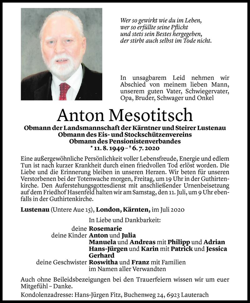  Todesanzeige für Anton Mesotitsch vom 08.07.2020 aus Vorarlberger Nachrichten