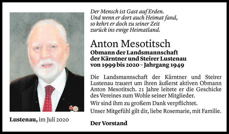  Todesanzeige für Anton Mesotitsch vom 08.07.2020 aus Vorarlberger Nachrichten