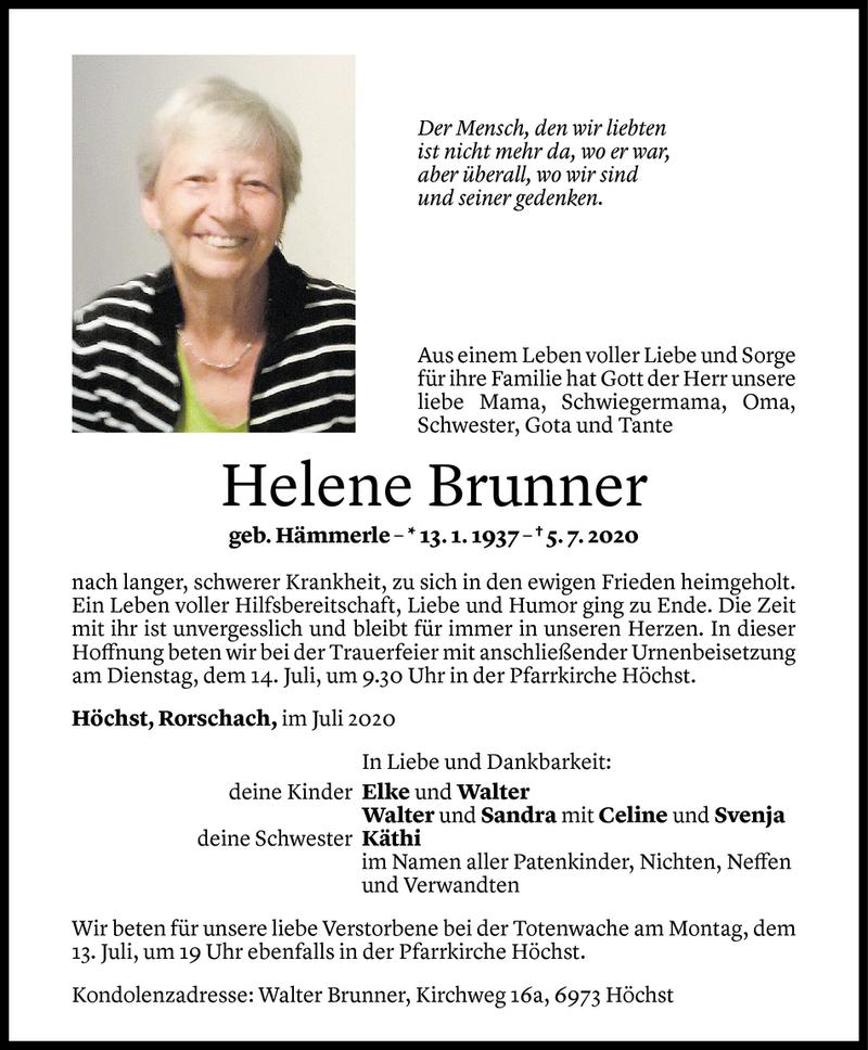  Todesanzeige für Helene Brunner vom 10.07.2020 aus Vorarlberger Nachrichten