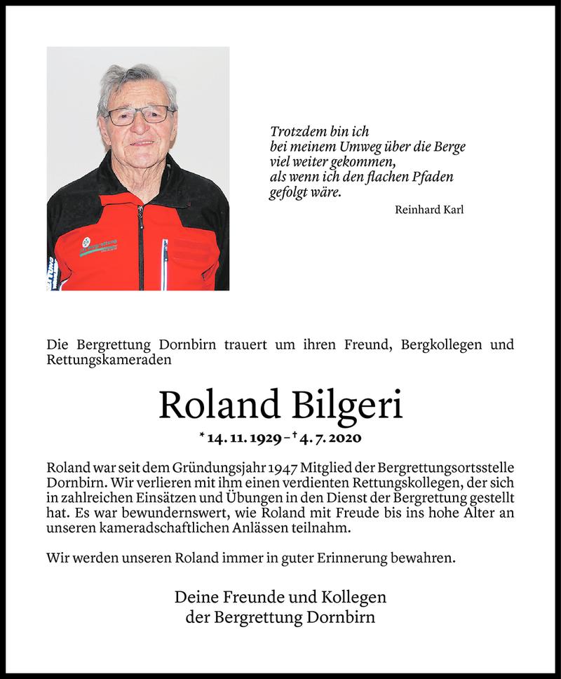  Todesanzeige für Roland Bilgeri vom 11.07.2020 aus Vorarlberger Nachrichten