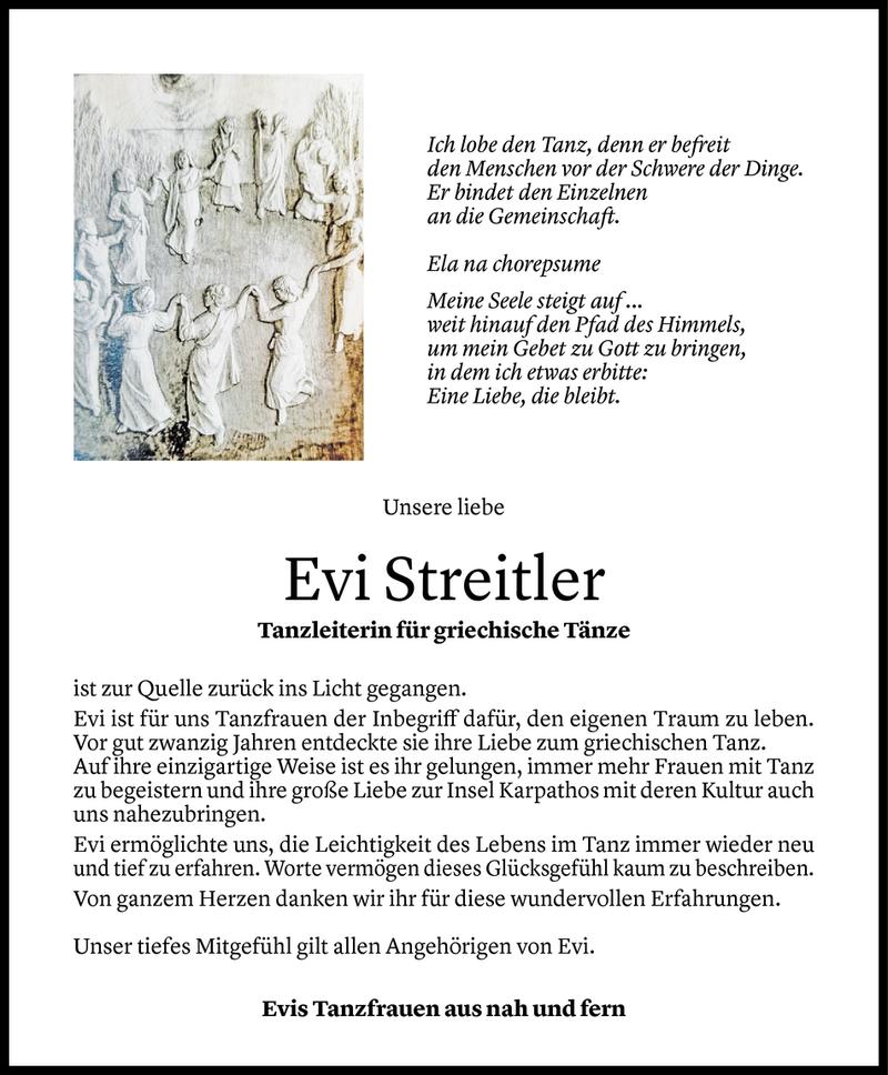  Todesanzeige für Eveline Luzia Streitler vom 10.07.2020 aus Vorarlberger Nachrichten