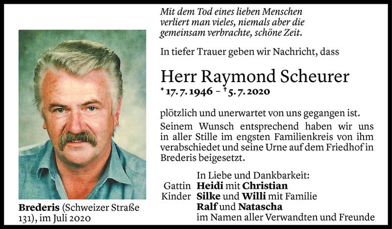  Todesanzeige für Raymond Scheurer vom 11.07.2020 aus Vorarlberger Nachrichten