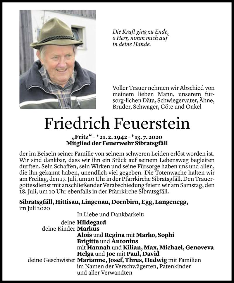  Todesanzeige für Friedrich Feuerstein vom 15.07.2020 aus Vorarlberger Nachrichten