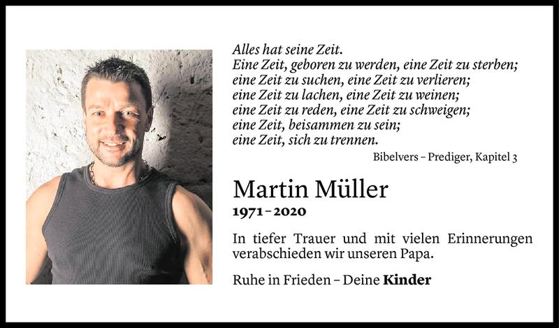  Todesanzeige für Martin Müller vom 20.07.2020 aus Vorarlberger Nachrichten