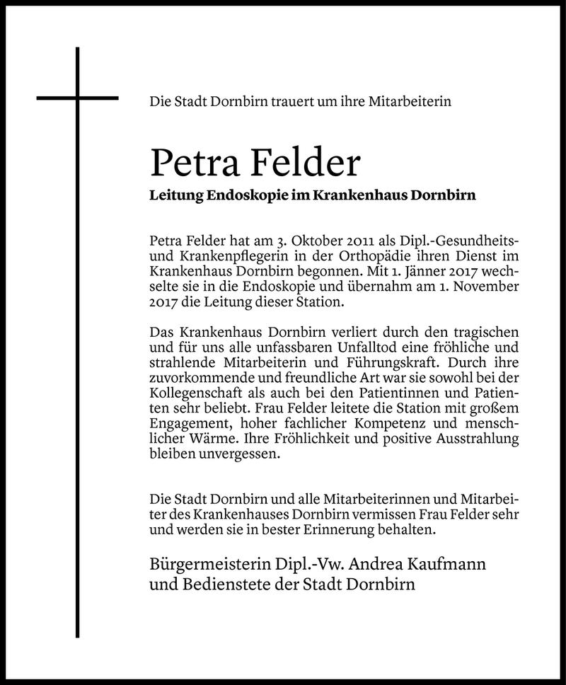  Todesanzeige für Petra Felder vom 21.07.2020 aus Vorarlberger Nachrichten