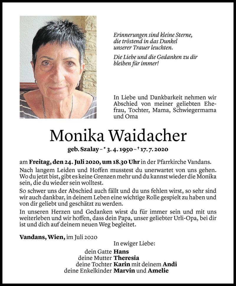  Todesanzeige für Monika Waidacher vom 21.07.2020 aus Vorarlberger Nachrichten