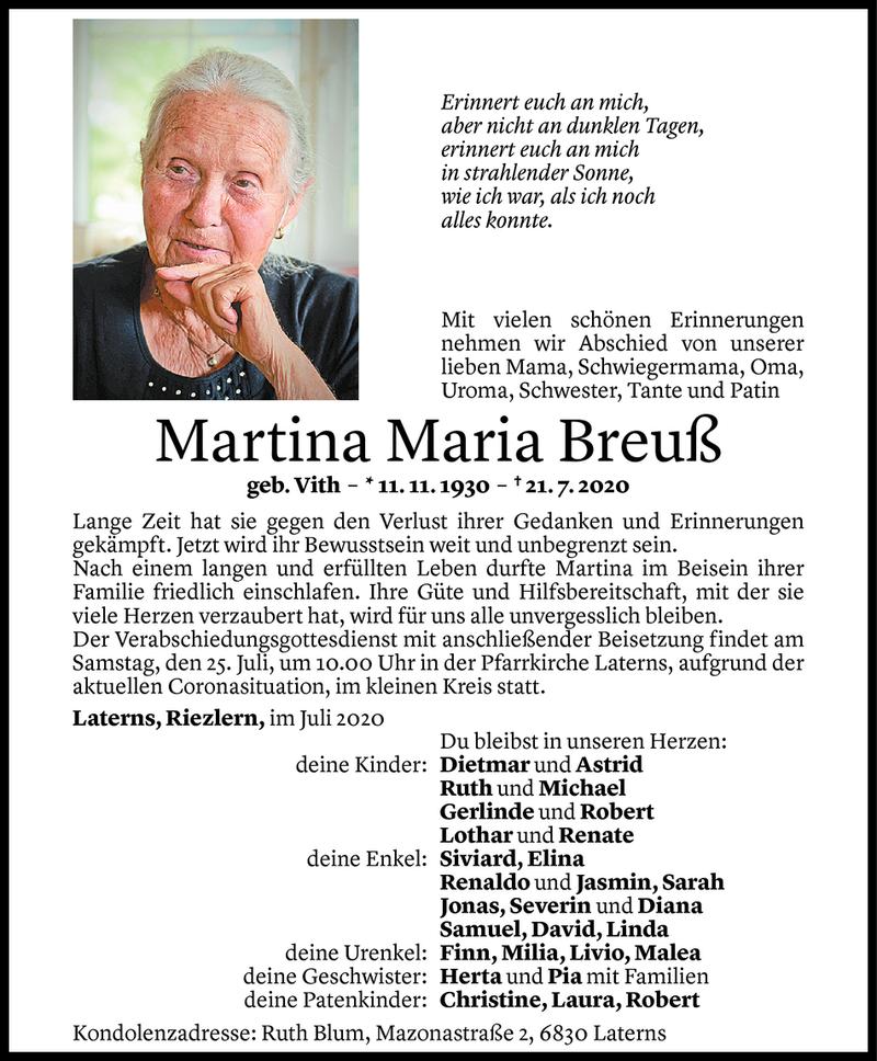  Todesanzeige für Martina Maria Breuß vom 23.07.2020 aus Vorarlberger Nachrichten