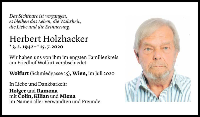  Todesanzeige für Herbert Holzhacker vom 27.07.2020 aus Vorarlberger Nachrichten