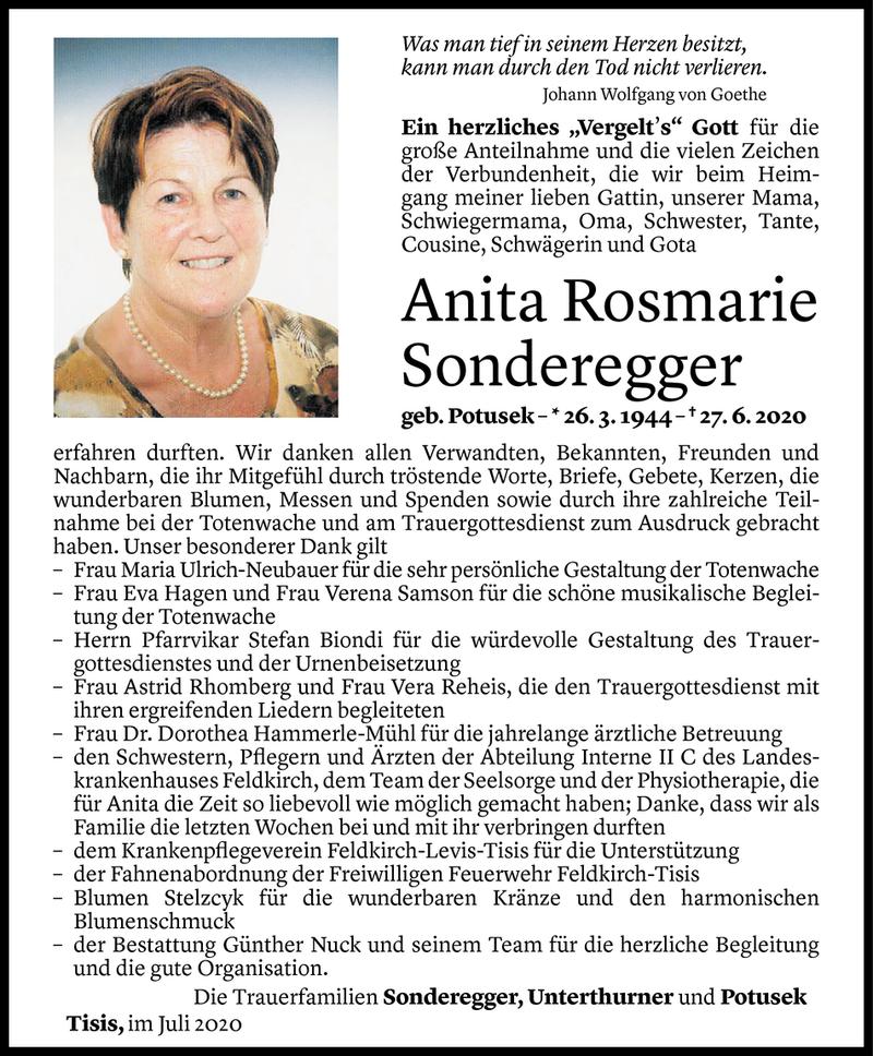  Todesanzeige für Anita Rosmarie Sonderegger vom 23.07.2020 aus Vorarlberger Nachrichten