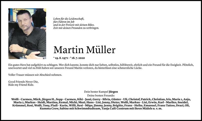  Todesanzeige für Martin Müller vom 23.07.2020 aus Vorarlberger Nachrichten