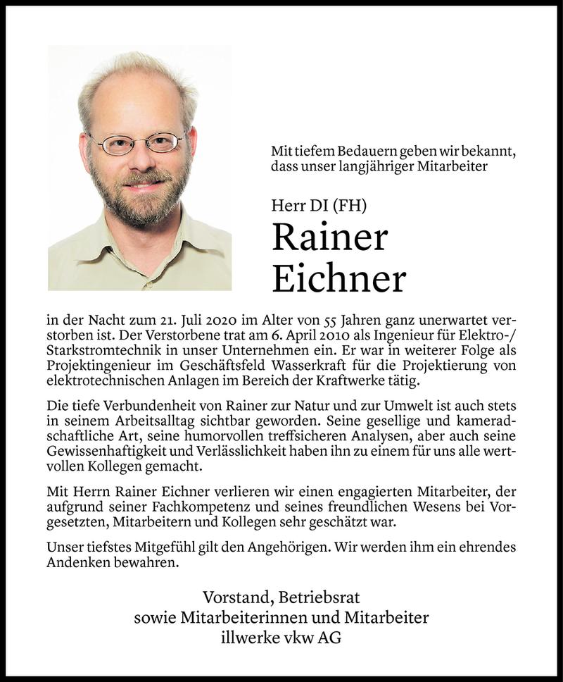  Todesanzeige für Rainer Eichner vom 29.07.2020 aus Vorarlberger Nachrichten