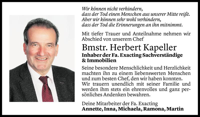  Todesanzeige für Herbert Kapeller vom 05.08.2020 aus Vorarlberger Nachrichten