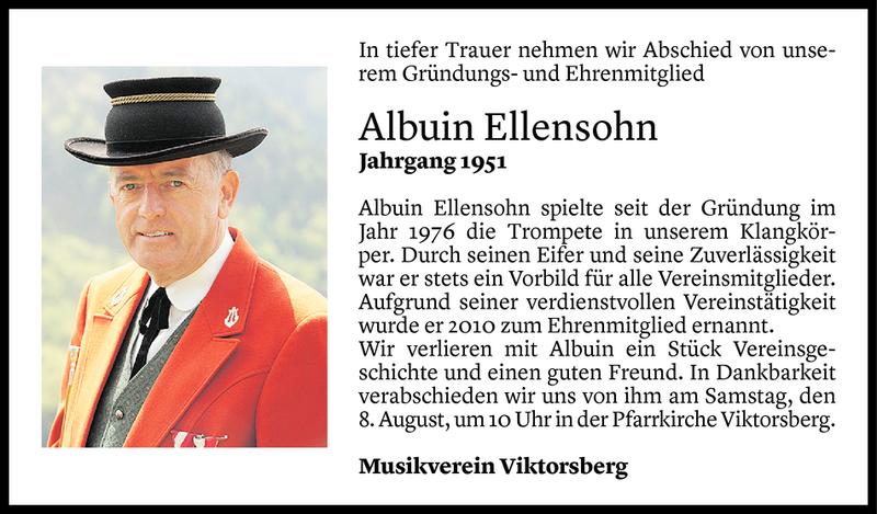  Todesanzeige für Albuin Ellensohn vom 05.08.2020 aus Vorarlberger Nachrichten