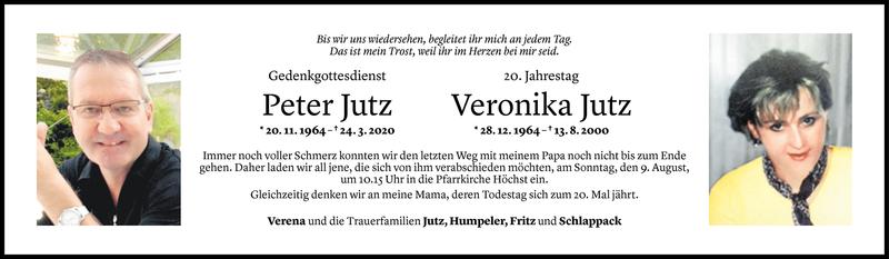  Todesanzeige für Peter Jutz vom 05.08.2020 aus Vorarlberger Nachrichten