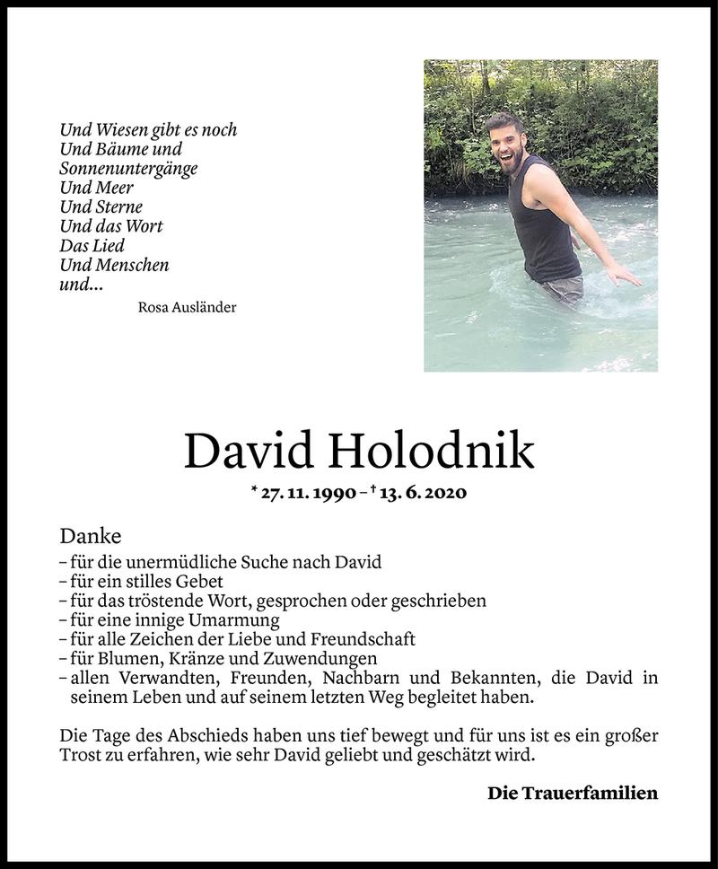  Todesanzeige für David Holodnik vom 07.08.2020 aus Vorarlberger Nachrichten