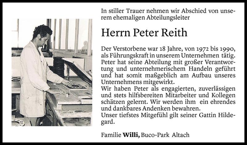  Todesanzeige für Peter Reith vom 07.08.2020 aus Vorarlberger Nachrichten