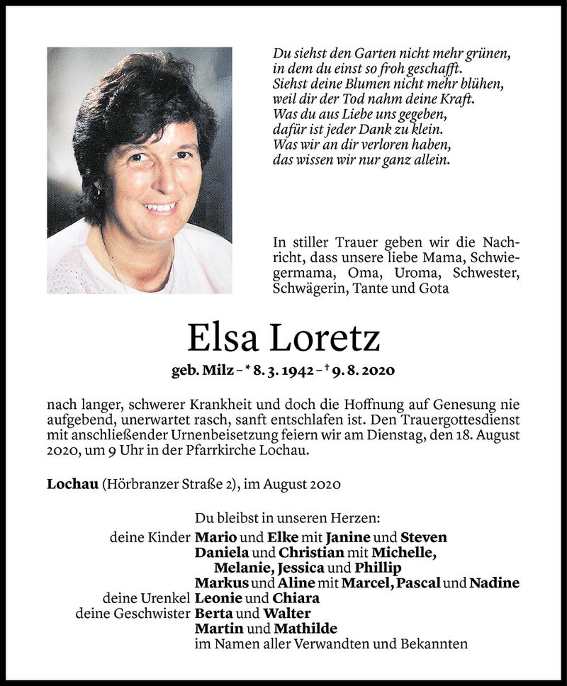  Todesanzeige für Elsa Loretz vom 13.08.2020 aus Vorarlberger Nachrichten