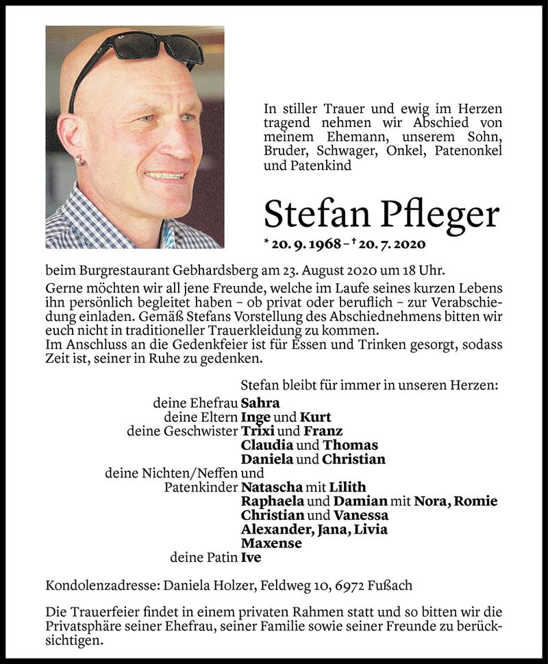  Todesanzeige für Stefan Pfleger vom 14.08.2020 aus Vorarlberger Nachrichten