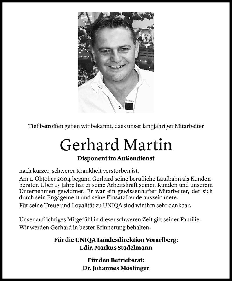  Todesanzeige für Gerhard Martin vom 14.08.2020 aus Vorarlberger Nachrichten