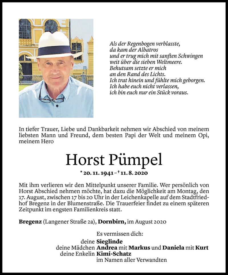  Todesanzeige für Horst Pümpel vom 14.08.2020 aus Vorarlberger Nachrichten