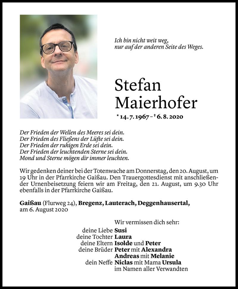 Todesanzeige für Stefan Maierhofer vom 17.08.2020 aus Vorarlberger Nachrichten