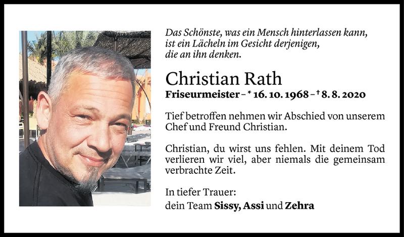  Todesanzeige für Christian Rath vom 18.08.2020 aus Vorarlberger Nachrichten