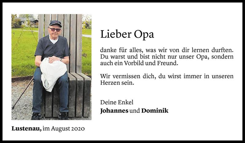  Todesanzeige für Gottfried Stessel vom 19.08.2020 aus Vorarlberger Nachrichten