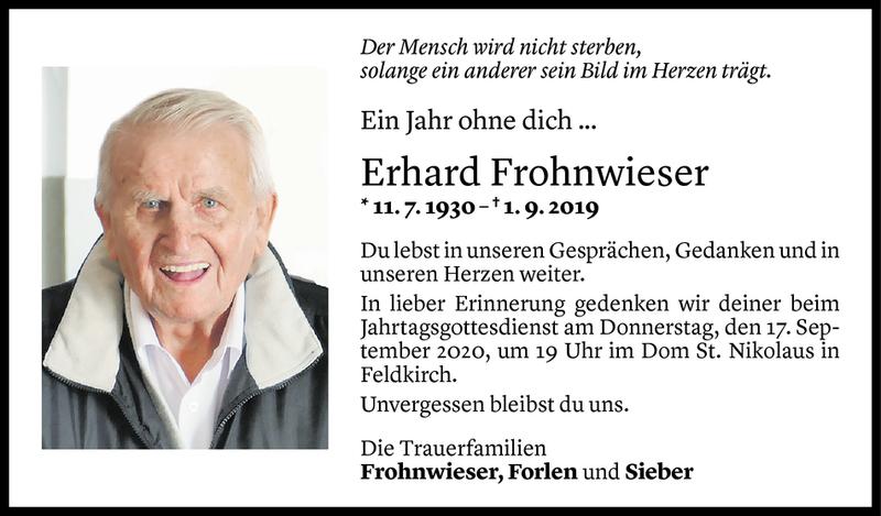  Todesanzeige für Erhart Frohnwieser vom 31.08.2020 aus Vorarlberger Nachrichten